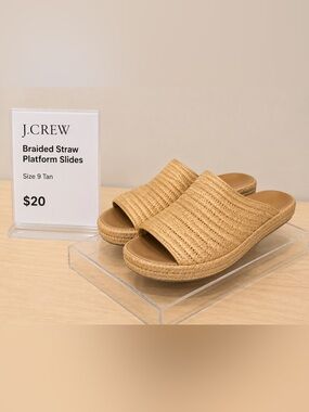 J.Crew Braided Straw Platform Slides size 9 tan
